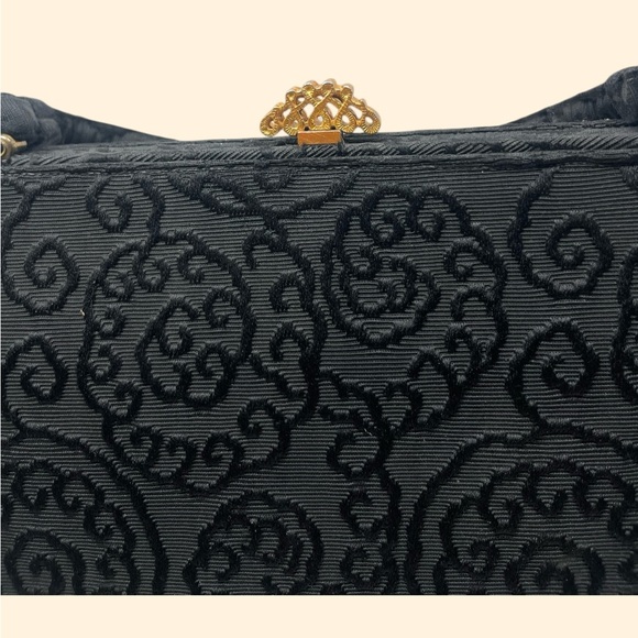 Lewis Vintage 1960s Black Embroidered Evening Handbag - Picture 6 of 11